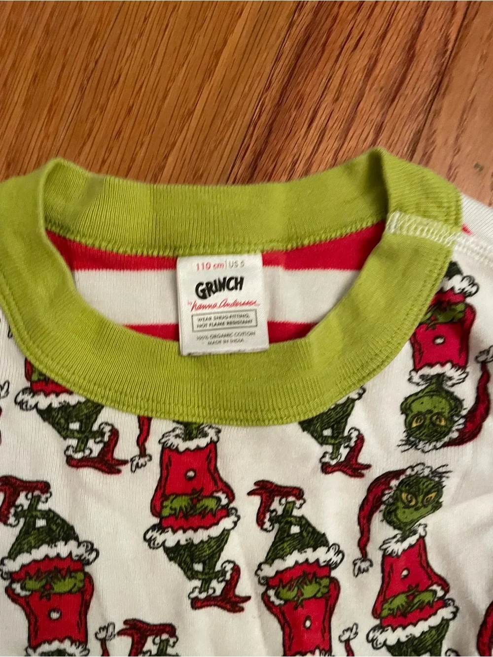 Hanna Andersson White Pajama Set with Red & Green Grinch Print